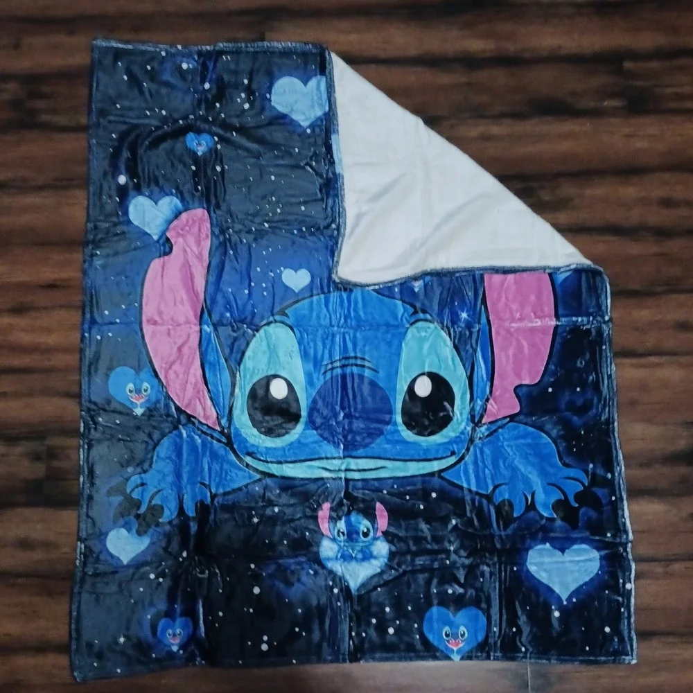 Disney Lilo & Stitch Galaxy Hearts Fleece Throw Blanket 50x40 Blue